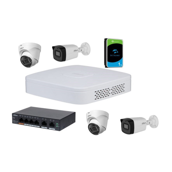 EC1024 DH Full pack IP  Dahua Ολοκληρωμένο πακέτο CCTV με 4 IP κάμερες 